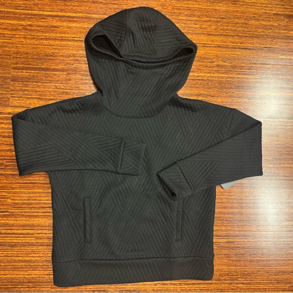 NWT GapFit Quilted Jacquard Knit High Neck Hoodie Relaxed Sweatshirt XS Black